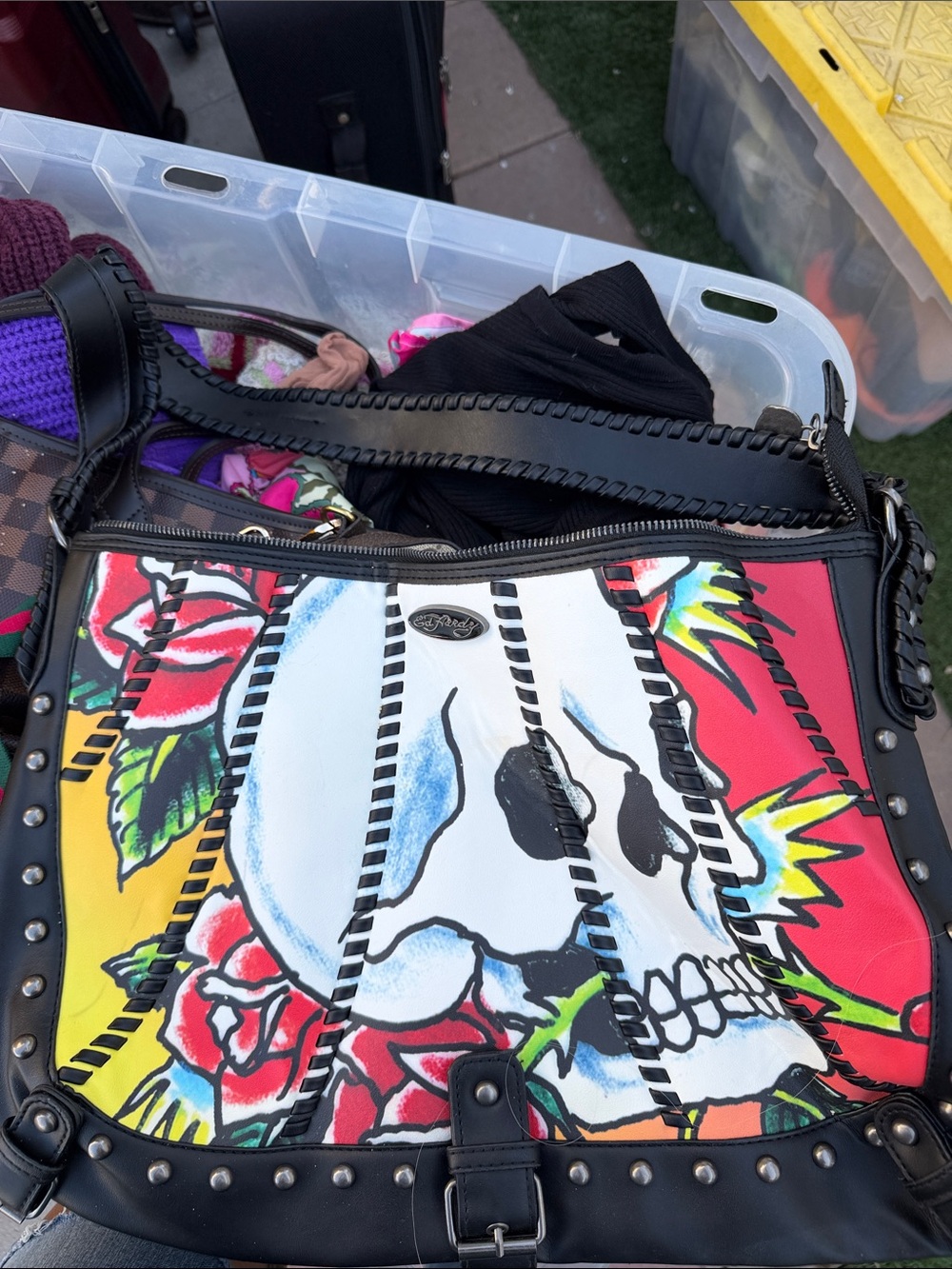 Ed hardy Skull & Roses Printed Shoulder Bag - Black
